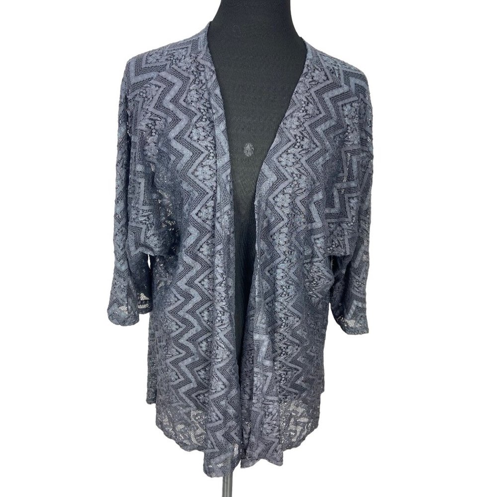 Lularoe Lindsay Gray Size Medium Zig Zag See Through Cardigan